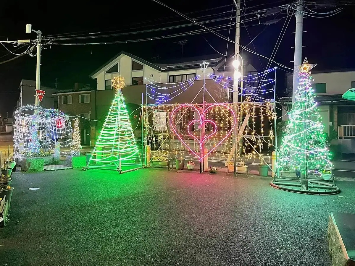 上山市の「ポケットパーク」で社会実験、市や地区民がイルミネーション設置